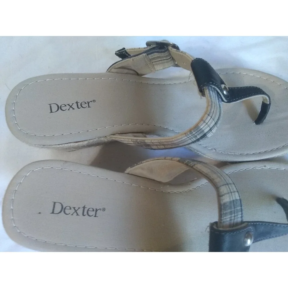 Women's Wedge Sandals Sz 11 Dexter Espadrille Black Tan‎ Jute Hemp Heel READ